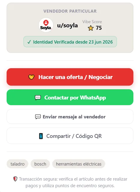 En cada anuncio: vendedor, oferta, WhatsApp y mensaje.